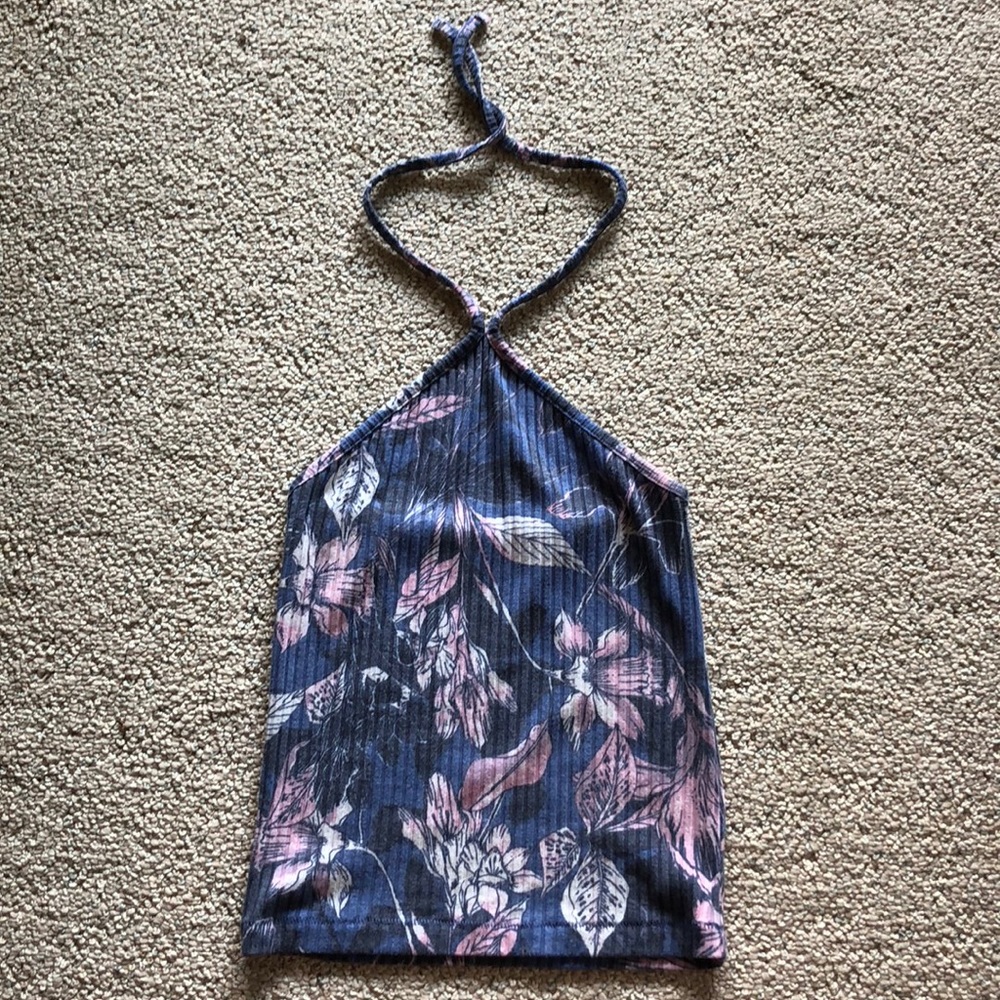 Pink and purple ribbed halter top